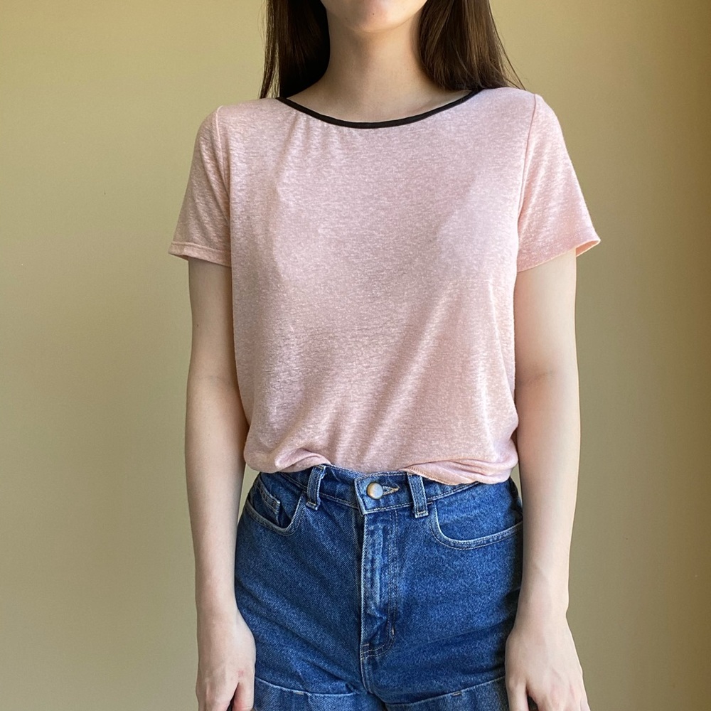 ALICE + OLIVIA Linen Pink Leather Collar Open Back